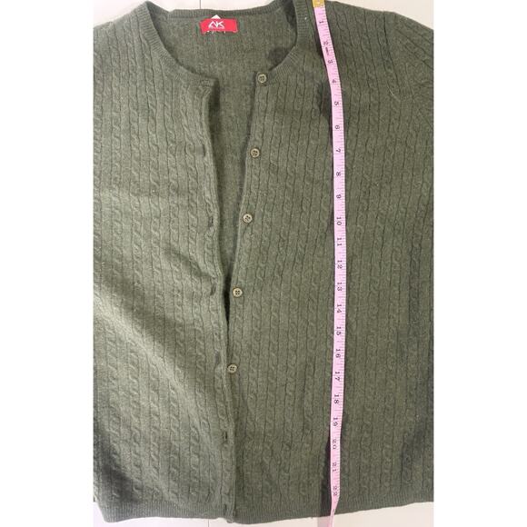 Anne Klein Sport Green Cable Knit Cardigan Sweater Merino Wool Angora Cashmere - Picture 6 of 7